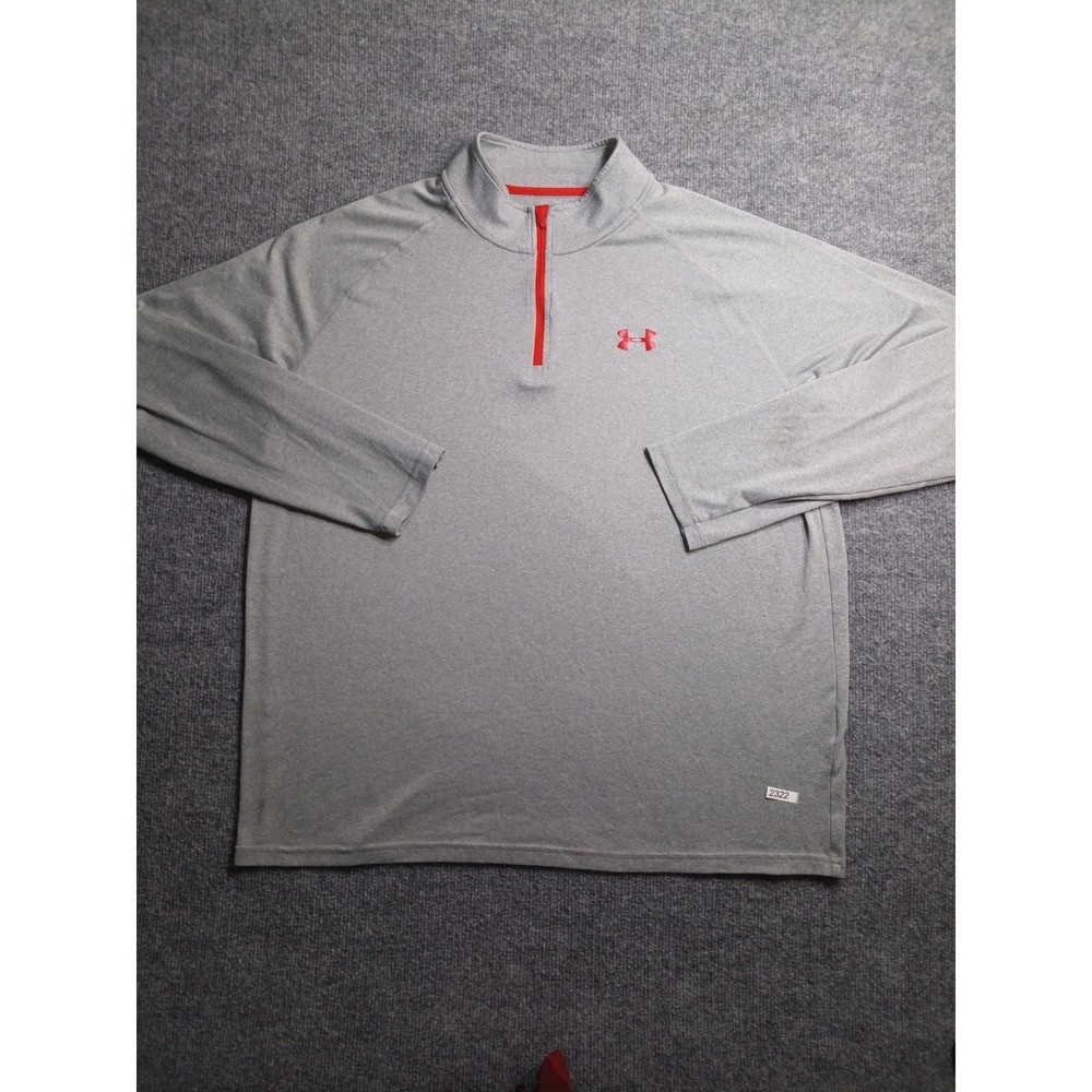 Under Armour HeatGear 1/4 Zip Pullover Mens XL Gray Red Long Sleeve Loose